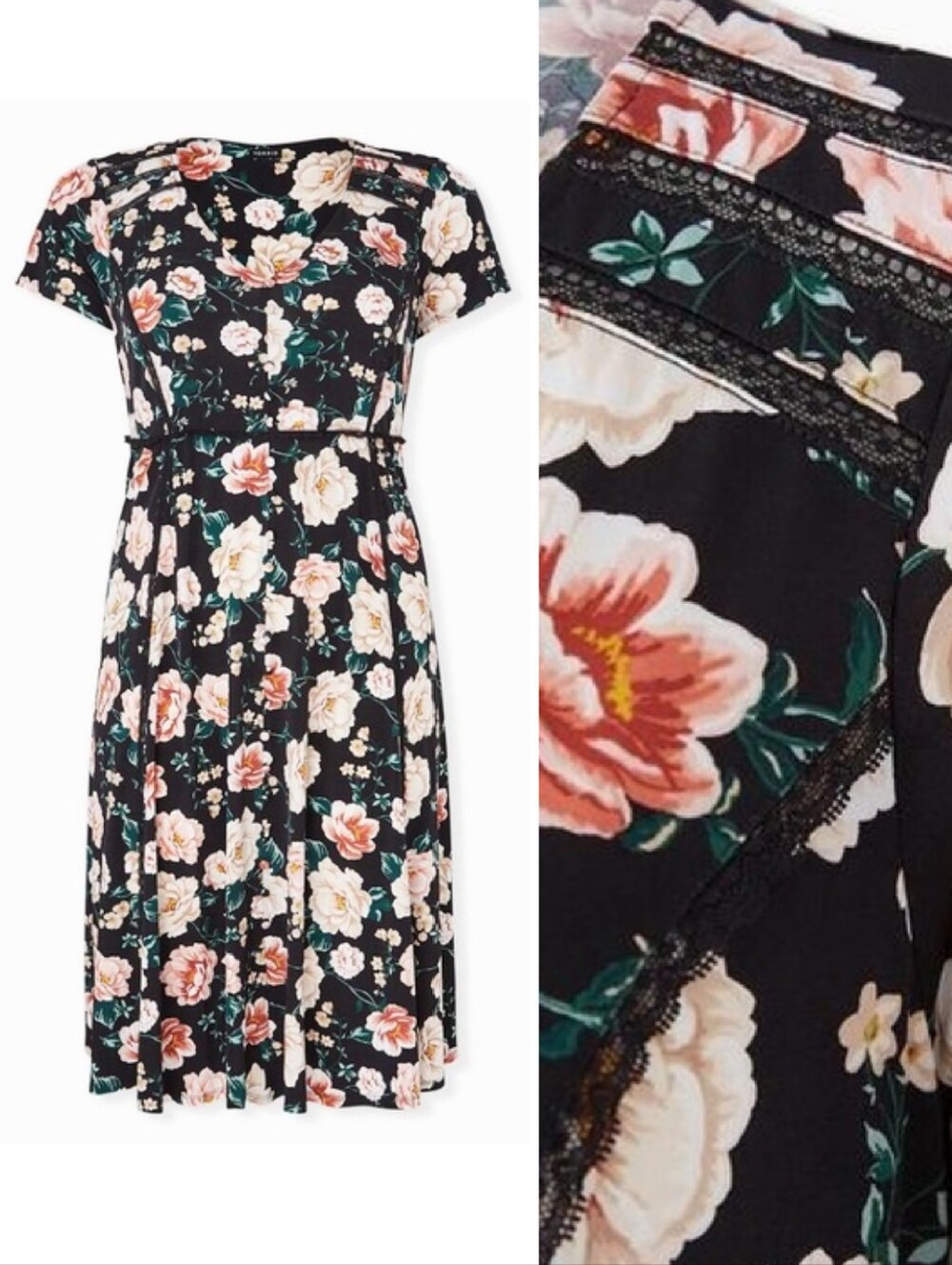 Torrid Black Pink Floral VNeck Jersey Knit Midi Dress Plus SZ 4X Gardencore
